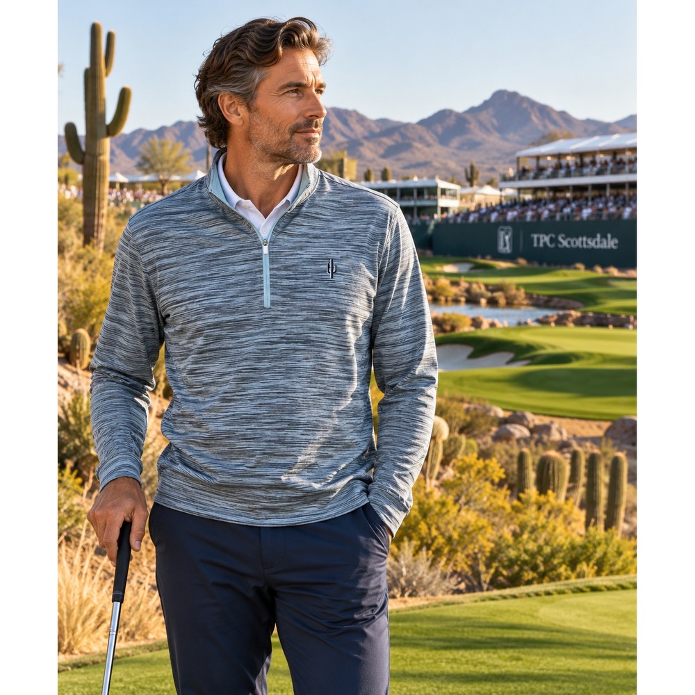 Dunning Golf Huntly Mens XL Golf 1/4 Zip Pullover Blue Stripe Cactus Logo